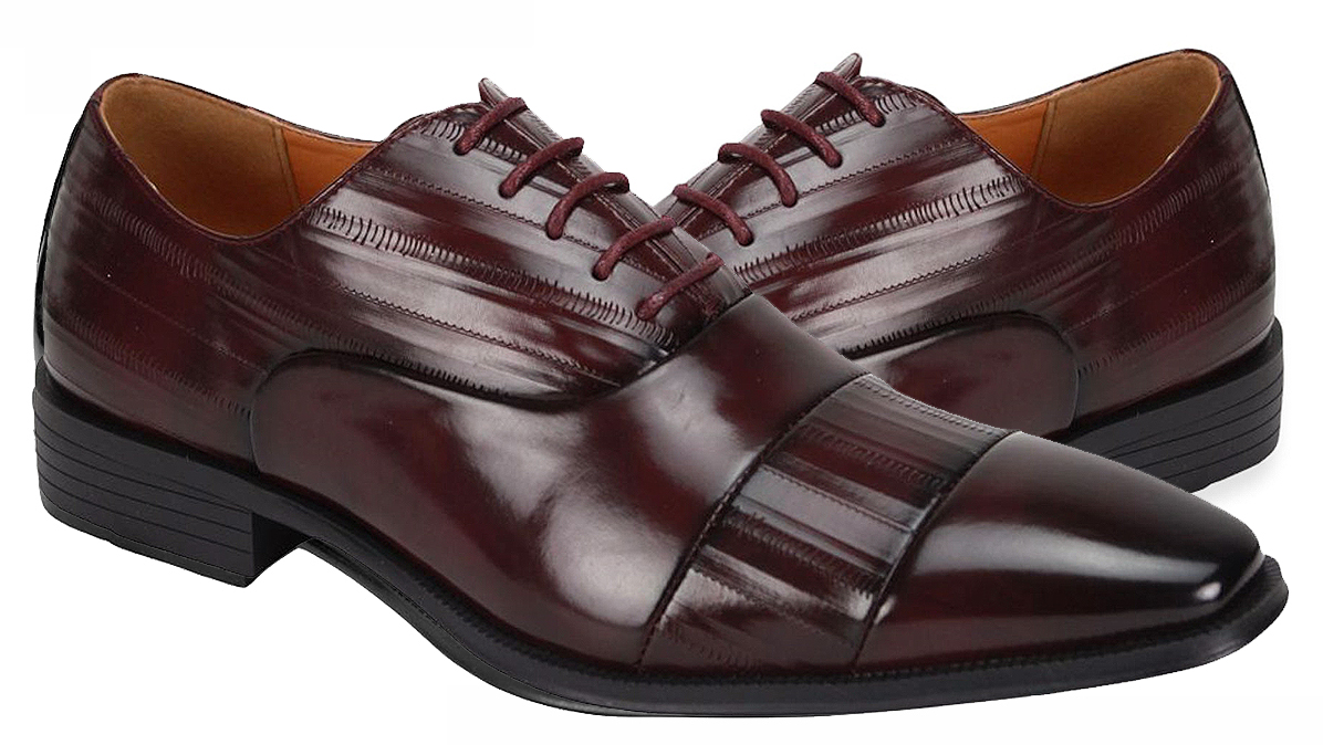 Antonio Cerrelli Burgundy Eel Print Vegan Leather Cap Toe Oxford Shoes 6936